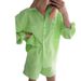 Women's Clothing Versatile Shirt Elastic Waist Shorts Cotton Linen Two Piece Set_maomaolike.com