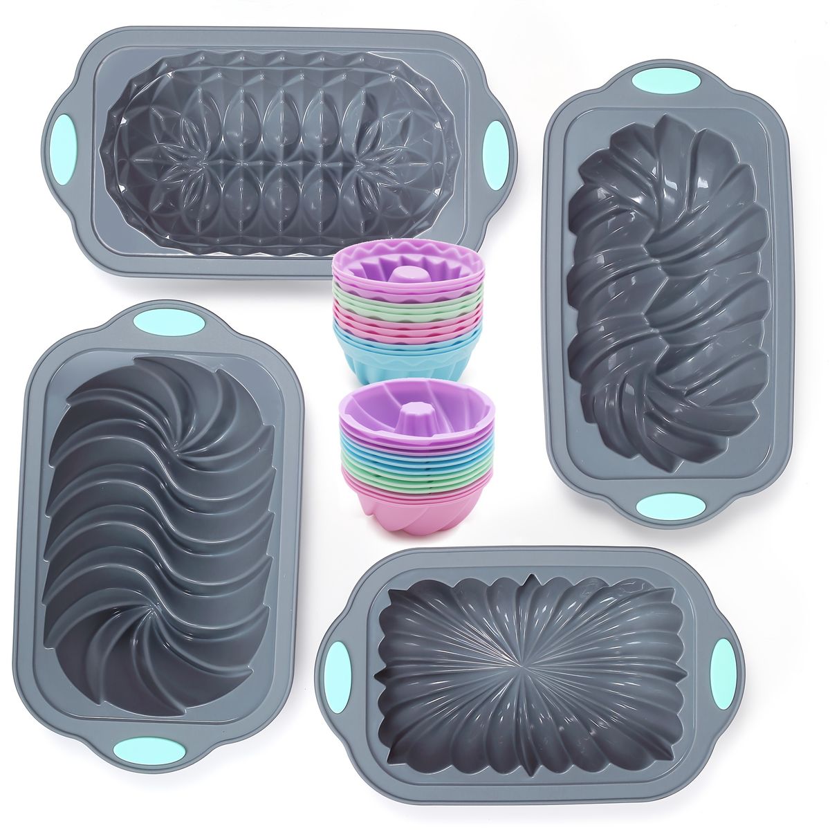 Silicone Cake Baking Set-Rectangular Pans with Lotus, Spiral, Braided, and Classic Patterns,Pudding, Breads, Cakes,Kitchen Baking Tools_maomaolike.com