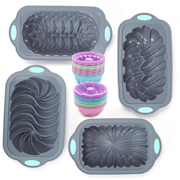 Silicone Cake Baking Set-Rectangular Pans with Lotus, Spiral, Braided, and Classic Patterns,Pudding, Breads, Cakes,Kitchen Baking Tools_maomaolike.com