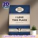 "I Love This Place" Vintage Book Style Painting Poster, Retro Distressed Blue & Beige Poster, Warm Heartfelt Quote With Penguin Graphic, Ideal For_maomaolike.com