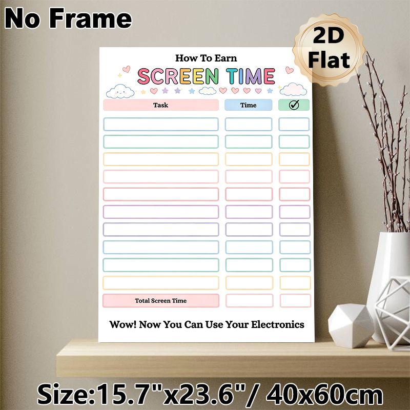 Screen Time Reward Chart Painting Poster, Pastel-colored Cute Cartoon Style Poster, Practical Tracker To Record Tasks And Earn Screen Time, Ideal For_maomaolike.com