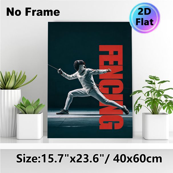 Fencing Themed Painting Poster, Bold Dramatic Fencer Action Poster, Stylish Sports-inspired Decor Ideal For Gym, Sports Room And Home Wall_maomaolike.com