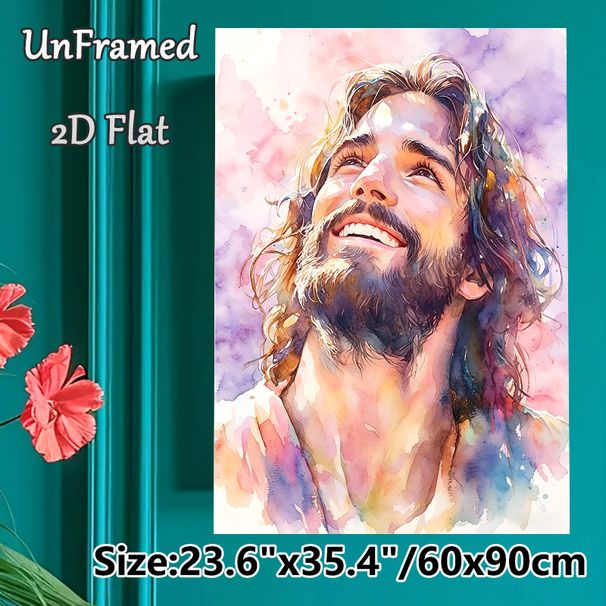 Jesus Themed Painting Poster, Soft Watercolor Style Smiling Jesus Portrait Poster, Gentle Spiritual Ambiance, Suitable For Home And Prayer Room_maomaolike.com