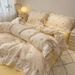Wholesale INS Korean Style Princess Soft Naked Sleep Double Layer Gauze Full 4-Piece Lace Trim Pure Cotton Four-Piece Set_maomaolike.com