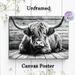 Highland Cow Painting Poster, Monochrome Realistic Animal Portrait Poster, Detailed Textured Depiction Ideal For Farmhouse And Living Room Wall Decor_maomaolike.com