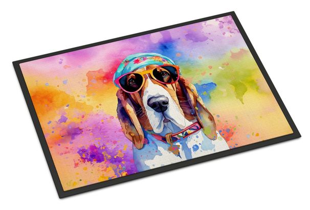 Basset Hound Hippie Dawg Doormat Front Door Mat Indoor Outdoor Rugs For Entryway, Non Slip Washable Low Pile, 24H X 36W_maomaolike.com