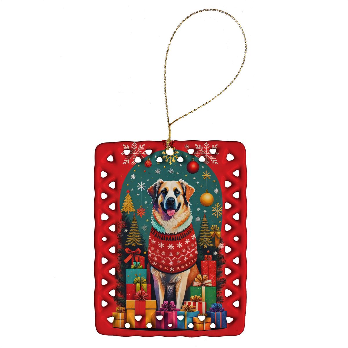 Anatolian Shepherd Dog Holiday Christmas Porcelain Ornament Christmas Tree Hanging Decorations For Home Christmas Holiday, Rectangle, Gift, Multicolor_maomaolike.com