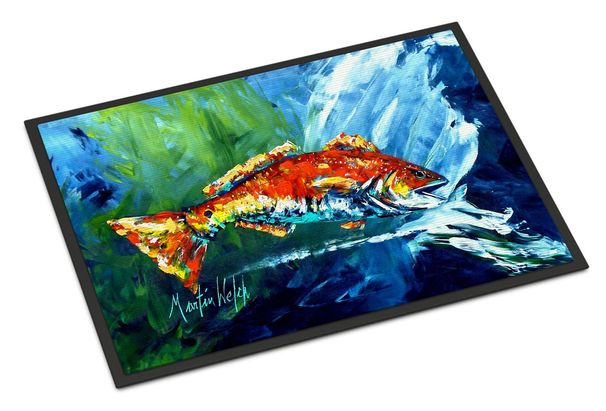 Break Through Red Fish Doormat Front Door Mat Indoor Outdoor Rugs For Entryway, Non Slip Washable Low Pile, 24H X 36W_maomaolike.com