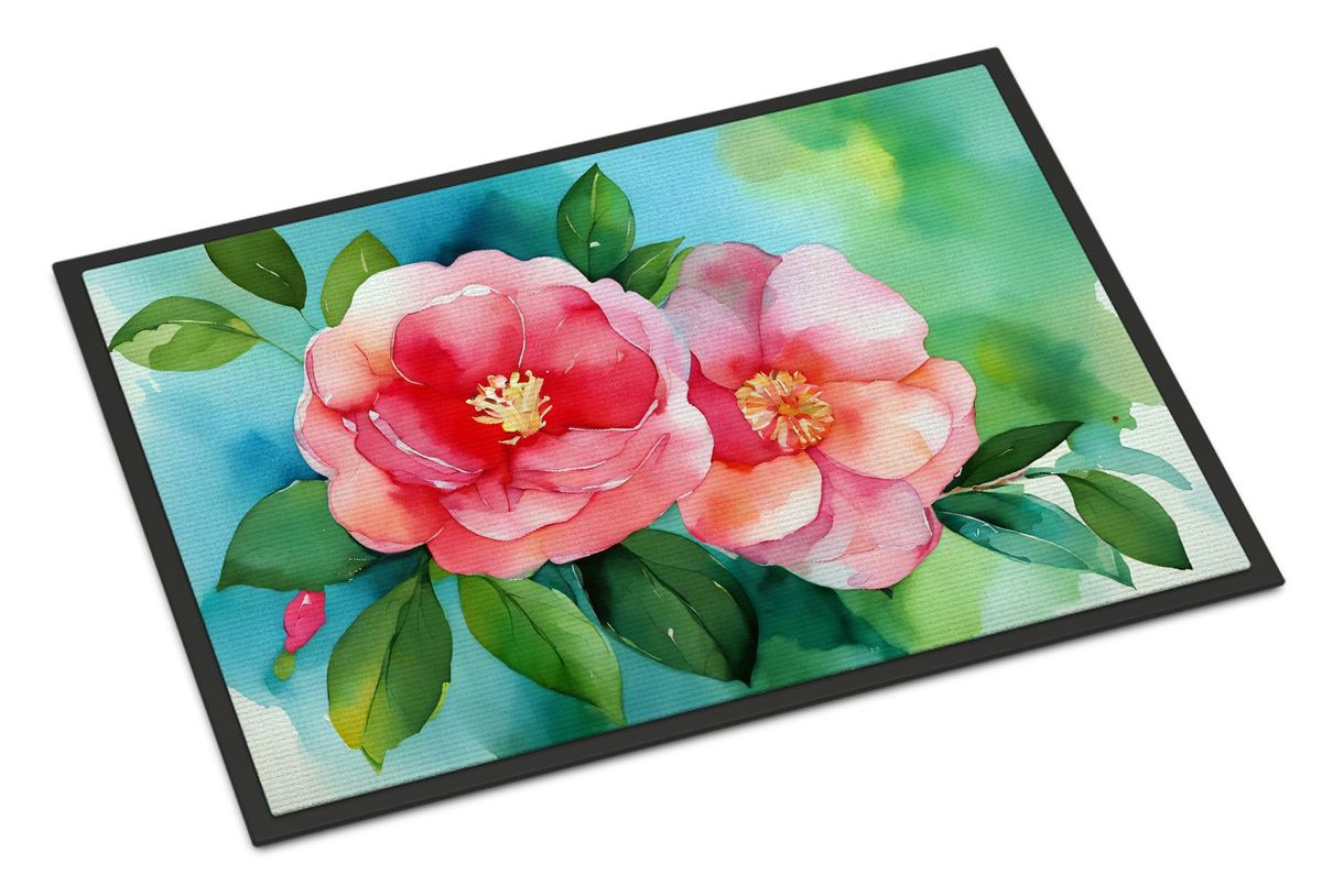 Alabama Camellia In Watercolor Doormat Front Door Mat Indoor Outdoor Rugs For Entryway, Non Slip Washable Low Pile, 24H X 36W_maomaolike.com