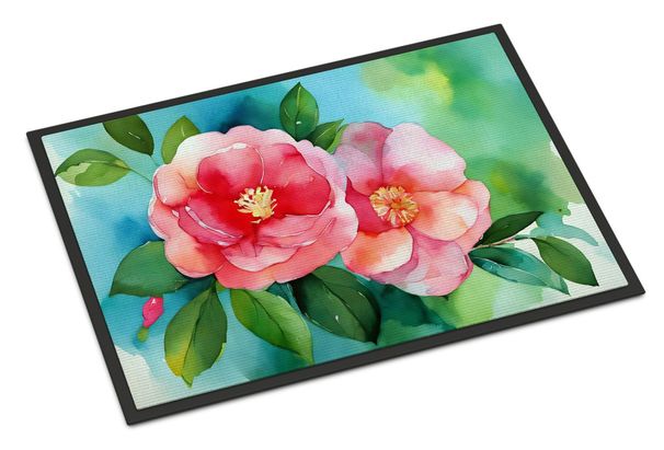Alabama Camellia In Watercolor Doormat Front Door Mat Indoor Outdoor Rugs For Entryway, Non Slip Washable Low Pile, 24H X 36W_maomaolike.com