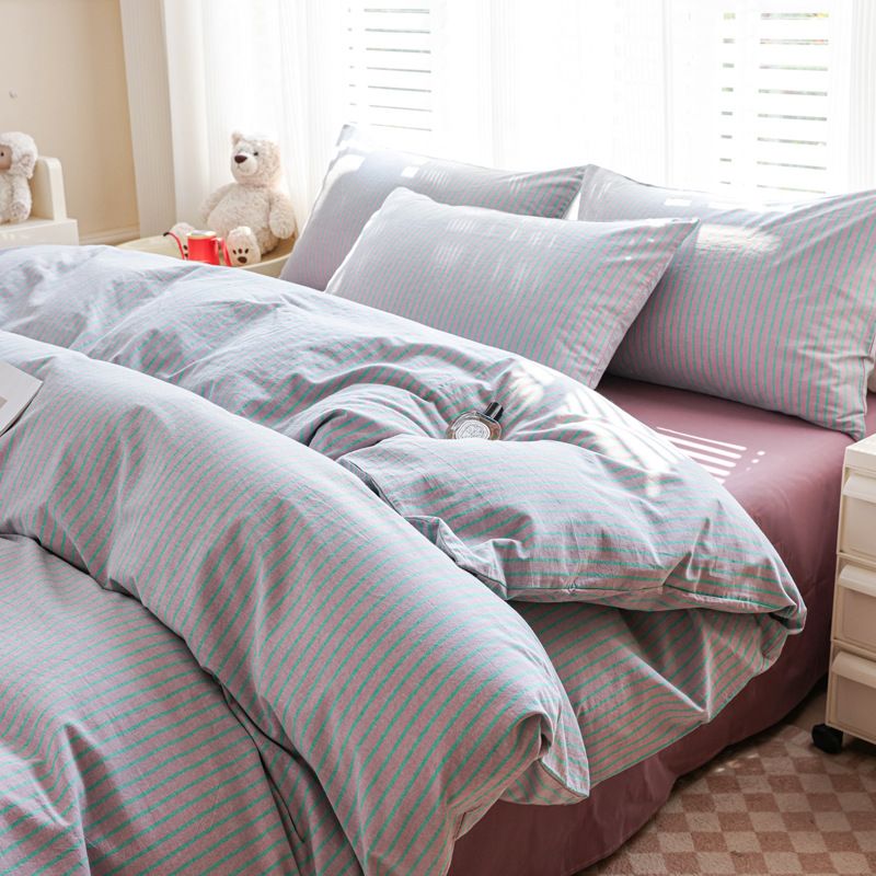 Wholesale INS Japanese Minimalist Striped Pure Four-Piece Nordic Style Full Yarn-Dyed Washed Cotton 4-Piece Set_maomaolike.com
