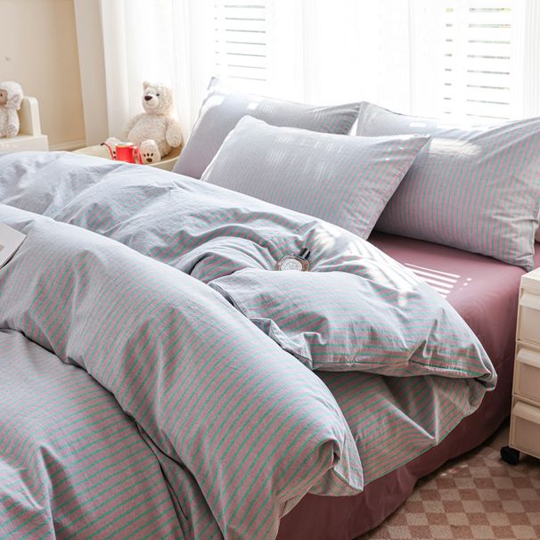 Wholesale INS Japanese Minimalist Striped Pure Four-Piece Nordic Style Full Yarn-Dyed Washed Cotton 4-Piece Set_maomaolike.com