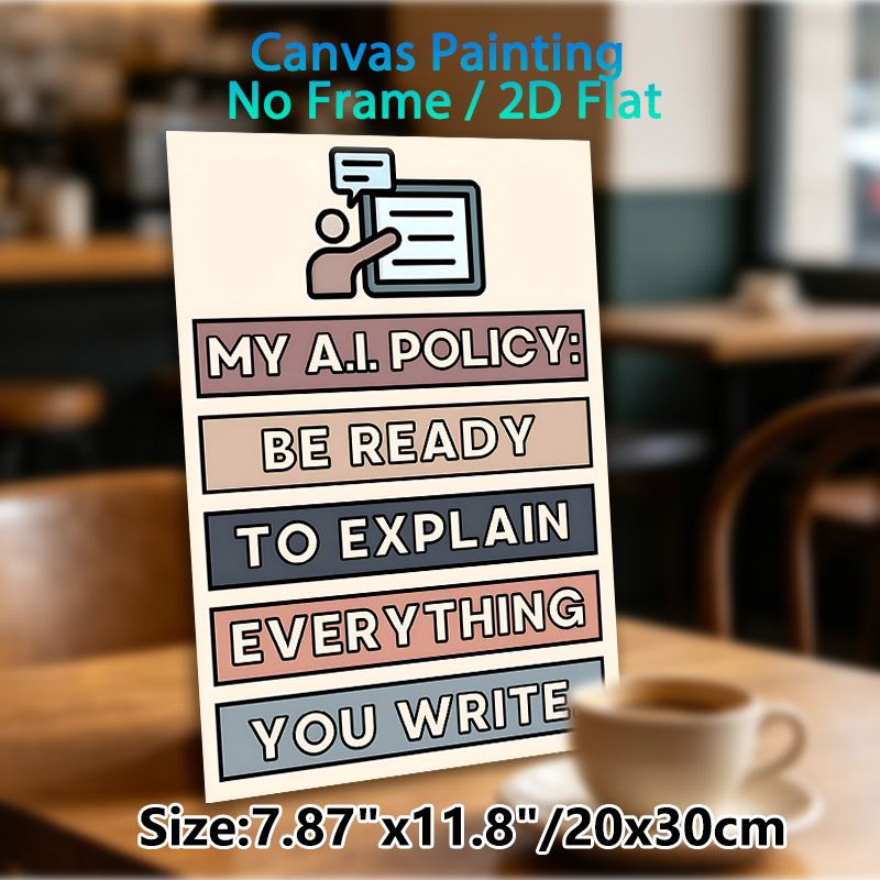 AI Policy Themed Painting Poster, Bold Color-block Typographic Poster, Thought-provoking AI Work Reminder Ideal For Office, Workspace_maomaolike.com