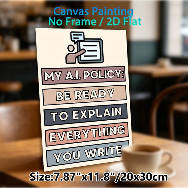 AI Policy Themed Painting Poster, Bold Color-block Typographic Poster, Thought-provoking AI Work Reminder Ideal For Office, Workspace_maomaolike.com