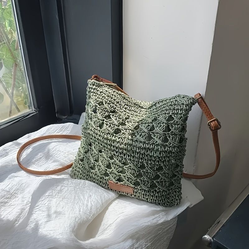 Women's Straw Shoulder Bag Crochet Woven Crossbody Bag Casual Beach Vacation Tote Bags_maomaolike.com