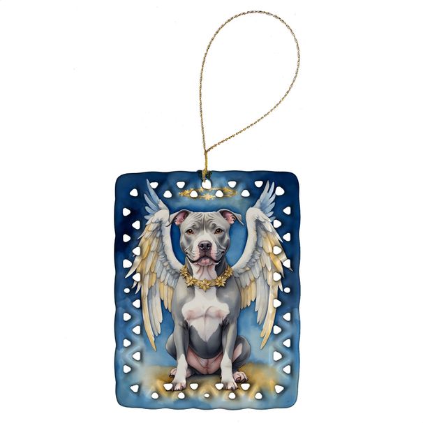 Pit Bull Terrier My Angel Porcelain Ornament Christmas Tree Hanging Decorations For Home Christmas Holiday, Rectangle, Gift, Multicolor_maomaolike.com