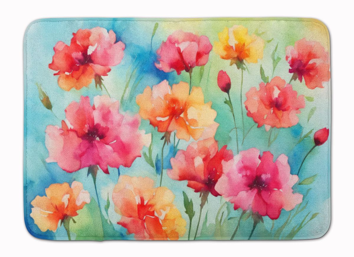 Carnations In Watercolor Memory Foam Kitchen Mat Machine Washable Anti-Fatigue Mat Cushion Comfort Bath Mat Or Kitchen Rug_maomaolike.com