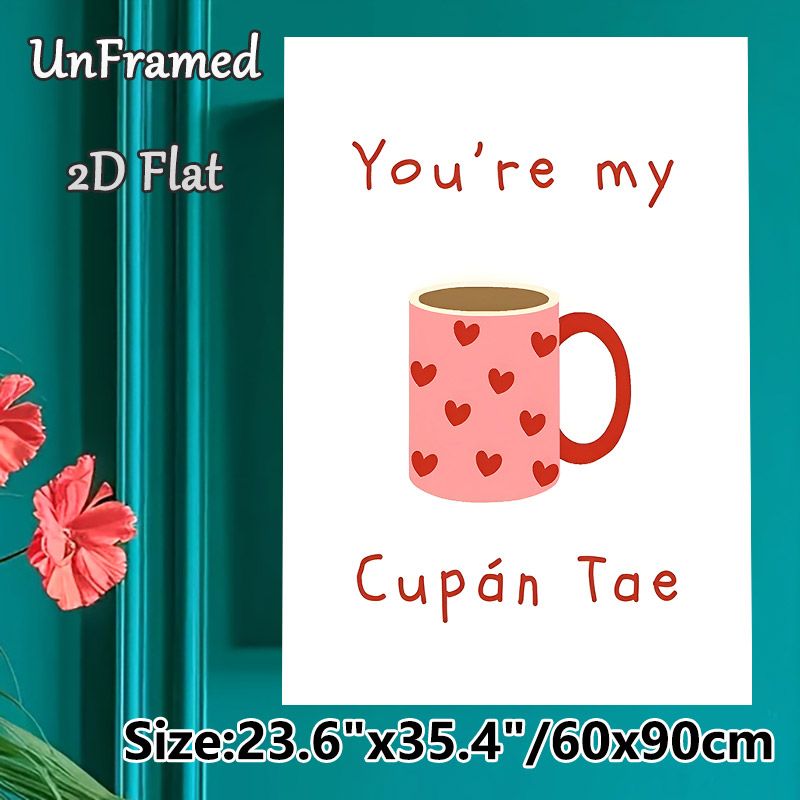 Love Mug Themed Painting Poster, Charming Pink Heart-adorned Mug & Romantic Quote Poster, Sweet Affectionate Decor Ideal For Bedroom, Living Room And_maomaolike.com