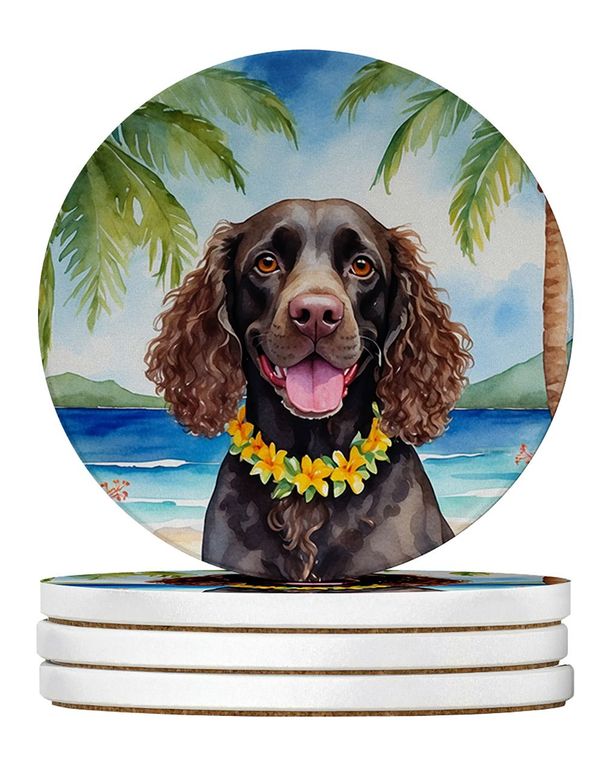 American Water Spaniel Luau Large Sandstone Coasters Pack Of 4 Absorbent Round Coasters Decor Gifts For Men Or Women, 4 In, Multicolor_maomaolike.com