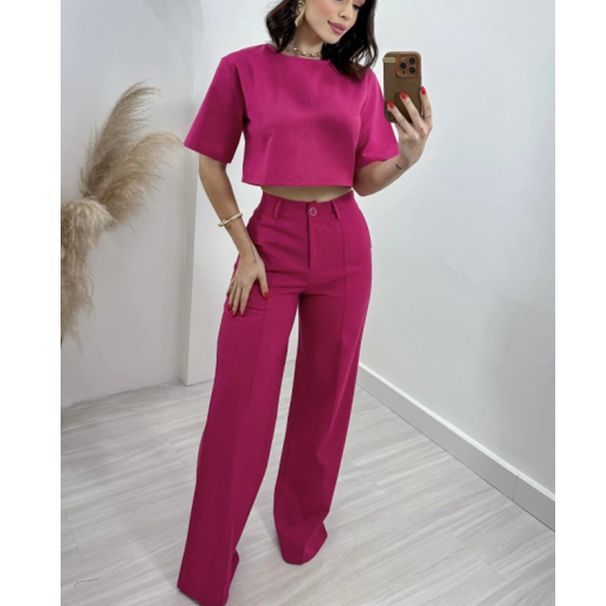 Women's Clothing new fashion cotton and linen short tops high waist wide leg suit pants _maomaolike.com
