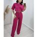 Women's Clothing new fashion cotton and linen short tops high waist wide leg suit pants _maomaolike.com