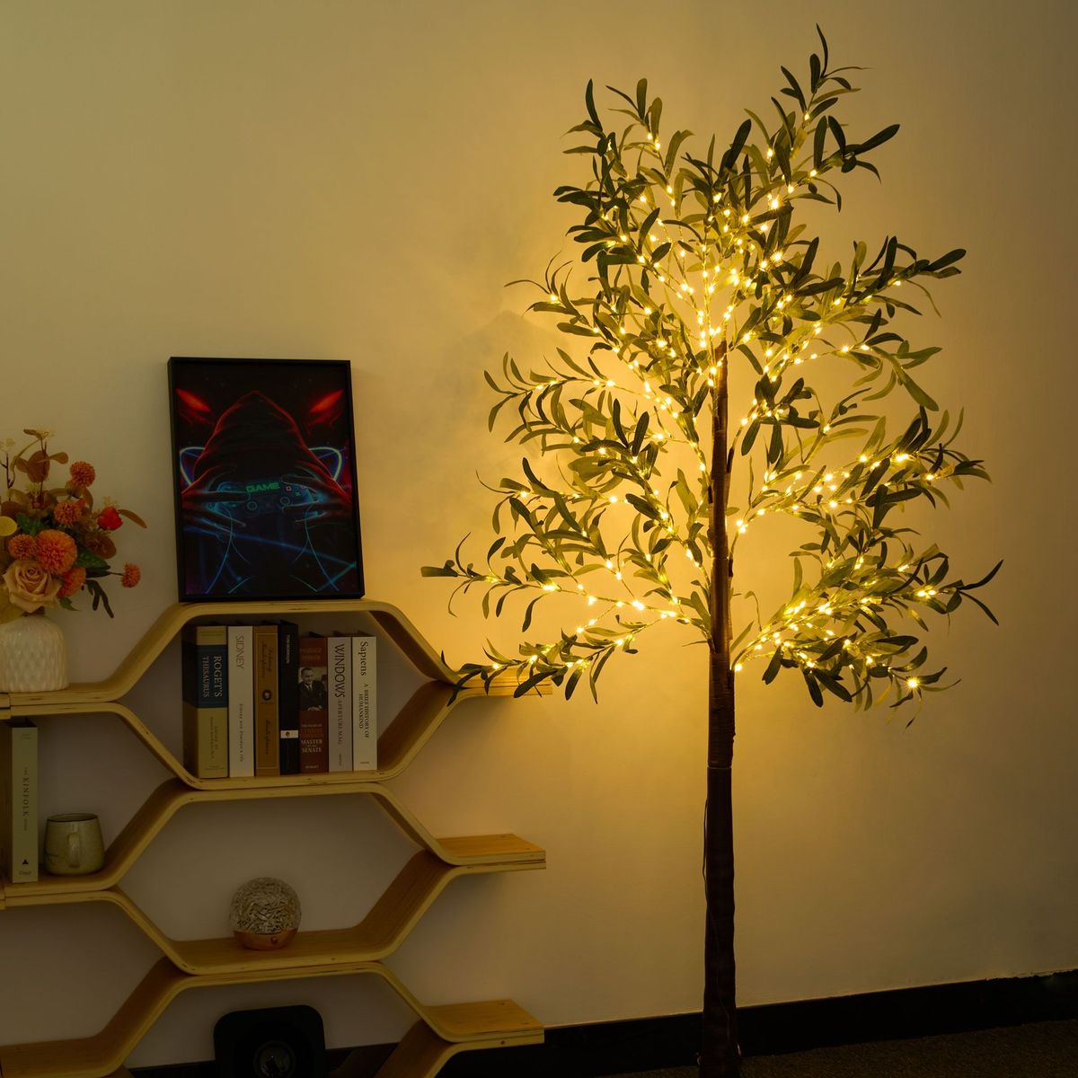 5.9ft Lighted Artificial Olive Tree With LED Fairy Lights With LED Fairy Lights For Garden Patio Front Door Party Indoor Outdoor Decor_maomaolike.com