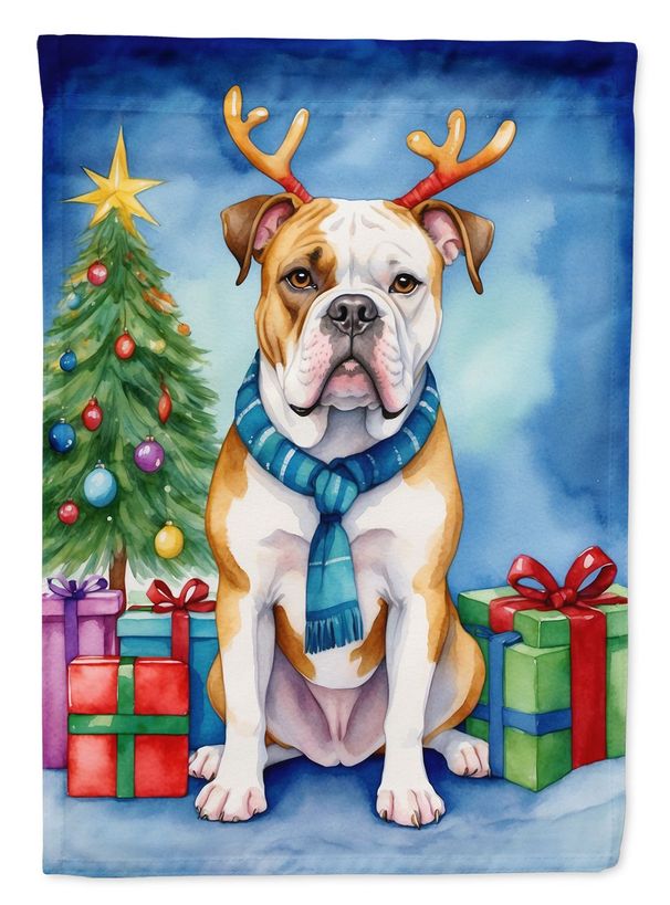 American Bulldog Christmas Reindeer House Flag Large Porch Sleeve Pole Decorative Outside Yard Banner Artwork Wall Hanging, Polyester, House Size, Multicolor_maomaolike.com