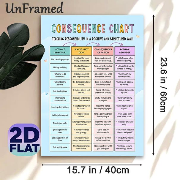 Consequence Chart Painting Poster, Colorful Clear-formatted Behavior Guide Poster, Aids In Teaching Positive Responsibility And Structured Behavior_maomaolike.com
