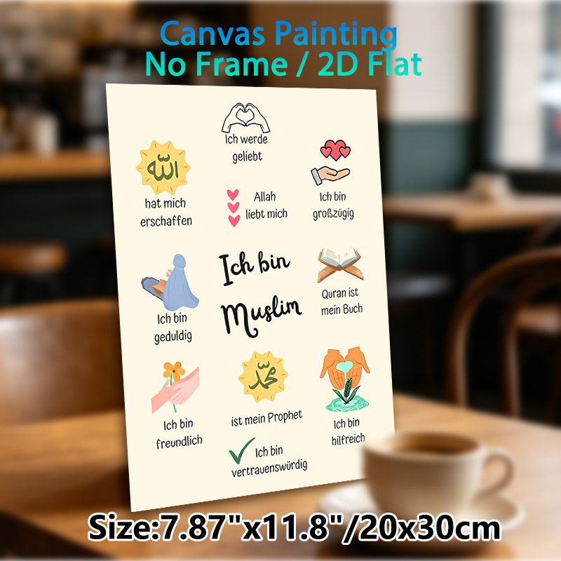 Muslim Affirmation Painting Poster, Warm Whimsical Illustrated German Positive Statements Poster, Cultivates Positive Self-perception, Ideal For Home_maomaolike.com