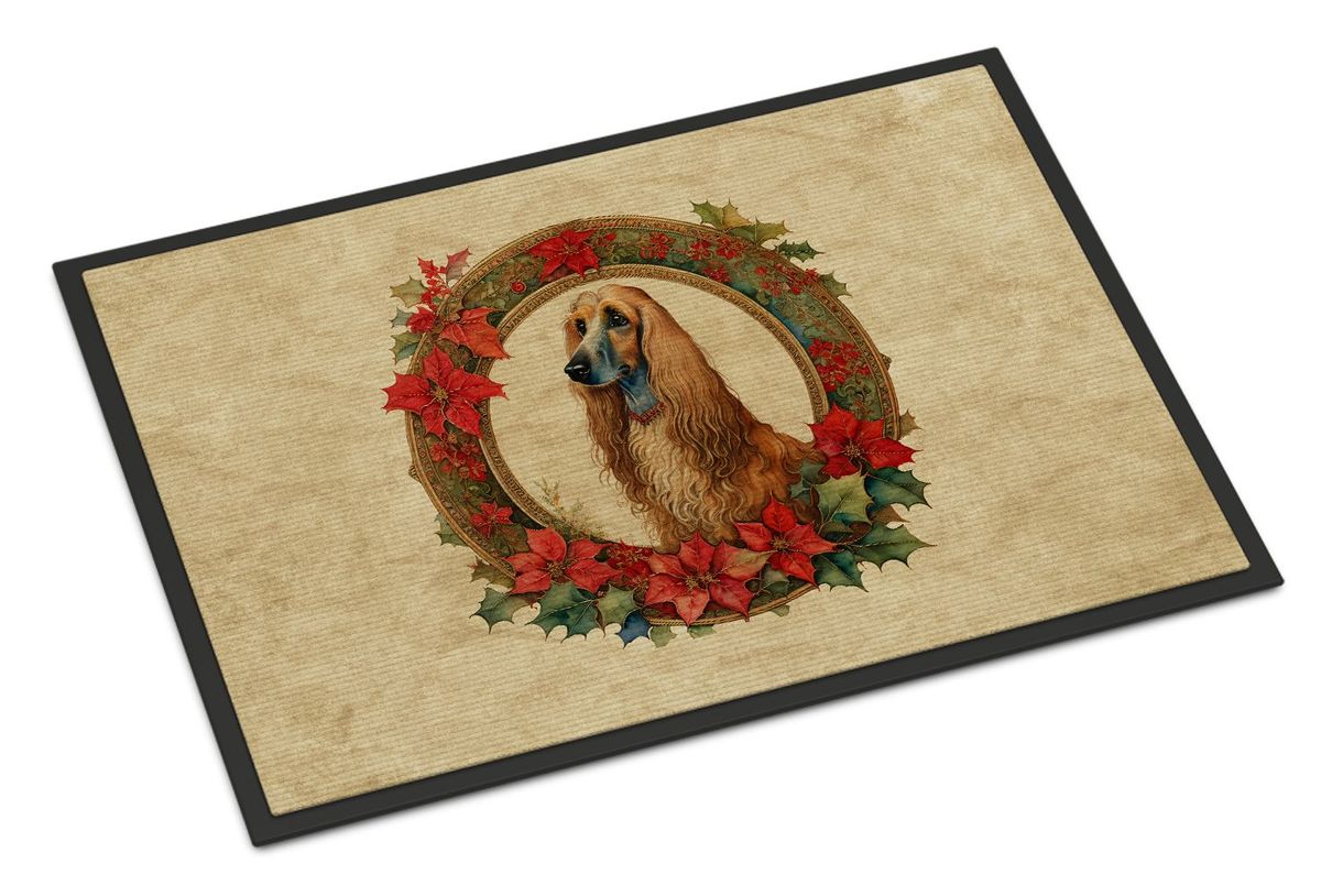 Afghan Hound Christmas Flowers Doormat Front Door Mat Indoor Outdoor Rugs For Entryway, Non Slip Washable Low Pile, 24H X 36W_maomaolike.com