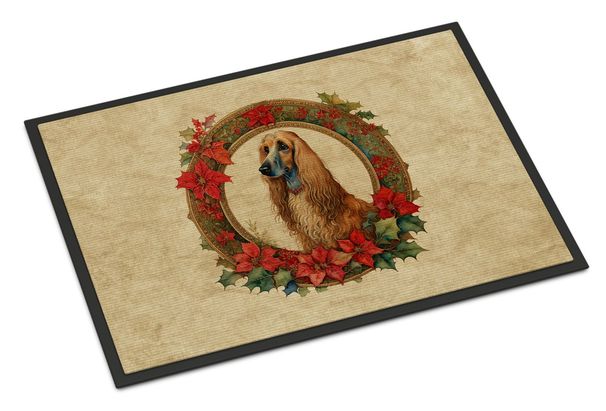 Afghan Hound Christmas Flowers Doormat Front Door Mat Indoor Outdoor Rugs For Entryway, Non Slip Washable Low Pile, 24H X 36W_maomaolike.com