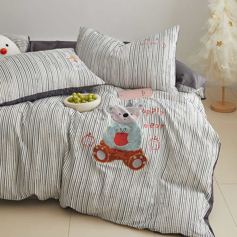 Wholesale INS Korean Style Princess Towel Embroidery Full Color Woven Jacquard Washed Four-Piece Pure Cotton Cute 4-Piece Set_maomaolike.com