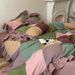 Wholesale Korean Style Soft Double Layer Crinkle Gauze All 4-Piece Vintage Spliced Plaid Ruffled Pure Cotton Four-Piece Set_maomaolike.com