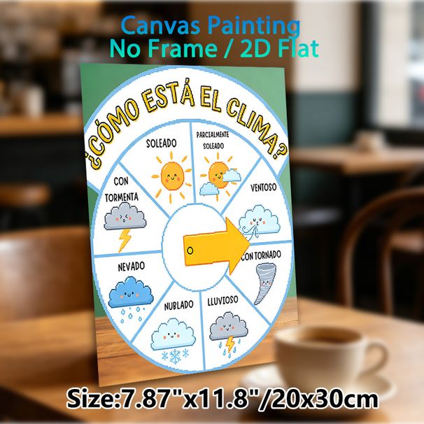 Spanish Weather Learning Painting Poster, Cute Cartoon Weather Wheel Poster, Colorful Illustrated Spanish Weather Terms, Ideal For Language Learning_maomaolike.com