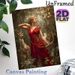 Mythological Huntress Painting Poster, Vintage Oil Style Forest Scene Poster, Elegant Huntress In Red Dress With Bow And Deer, Tasteful Decorative_maomaolike.com