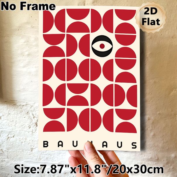 Bauhaus Geometric Eye Painting Poster, Minimalist Bold Red Geometric Pattern With Eye Motif Poster, Modern Artistic Decor Ideal For Living Room_maomaolike.com