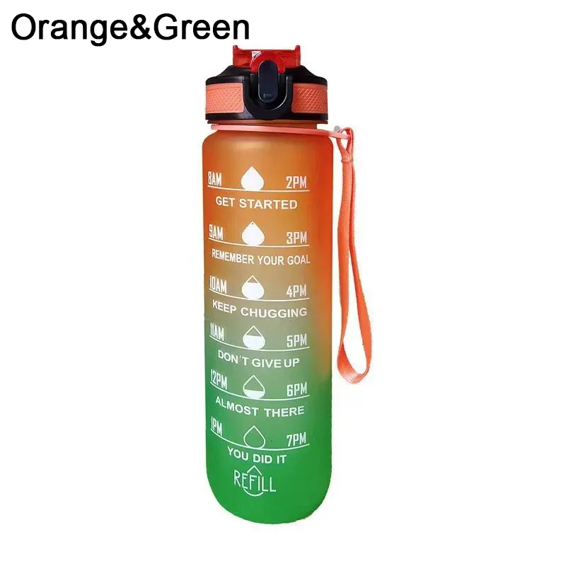 1L Sports With Straw And Time Marker Plastic Motivational Water Drinking Bottle Leakproof For Fitness Gym_maomaolike.com