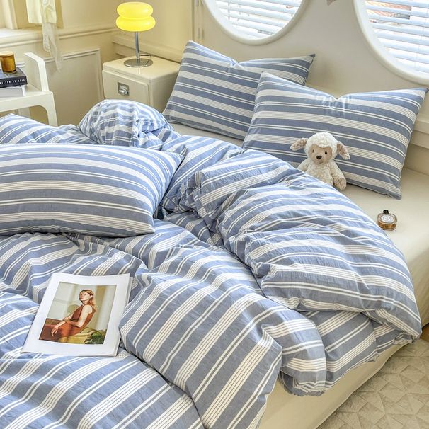 Wholesale INS Japanese Simple Retro Striped Pure Four-Piece Nordic Style Full Yarn-Dyed Washed Cotton 4-Piece Set_maomaolike.com