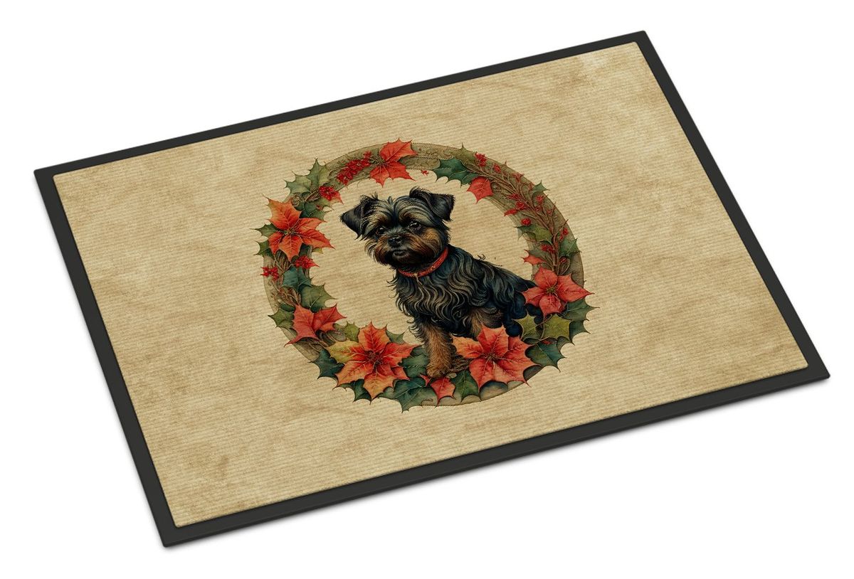 Affenpinscher Christmas Flowers Doormat Front Door Mat Indoor Outdoor Rugs For Entryway, Non Slip Washable Low Pile, 24H X 36W_maomaolike.com