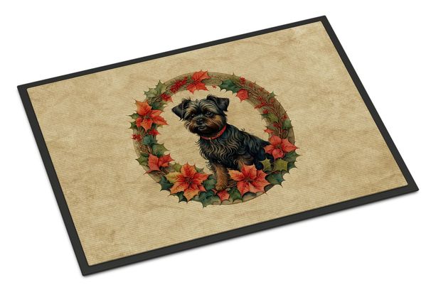 Affenpinscher Christmas Flowers Doormat Front Door Mat Indoor Outdoor Rugs For Entryway, Non Slip Washable Low Pile, 24H X 36W_maomaolike.com