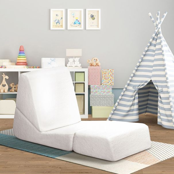 Kids Lounger Teddy Velvet,Kids Foldable Chair Sofa,Beige_maomaolike.com