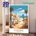 Djerba Tunisia Coastal Town Painting Poster, Bright Mediterranean Style Illustration Poster, Warm Coastal Town View Decor Ideal For Living Room_maomaolike.com