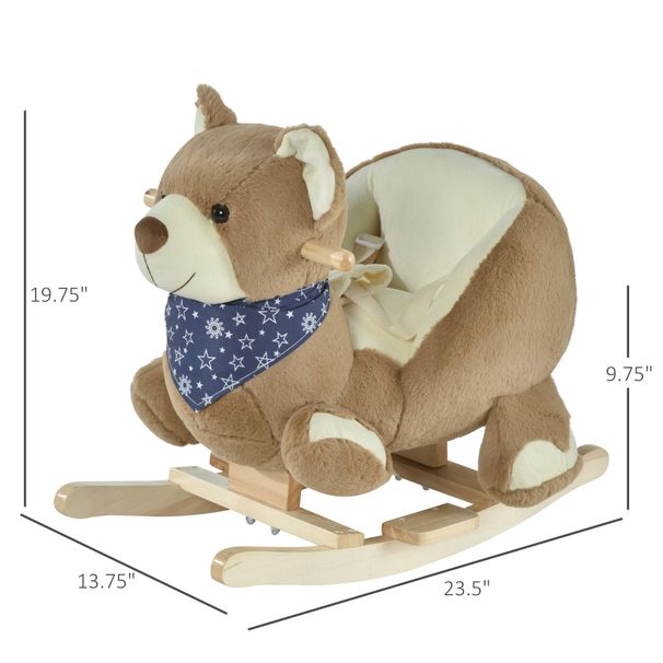 Baby Rocking Horse With Lullaby, Ride On Horse, Bear Themed Plush Animal Rocker With Pedals For Ages 18-36 Months, Easy To Assemble_maomaolike.com
