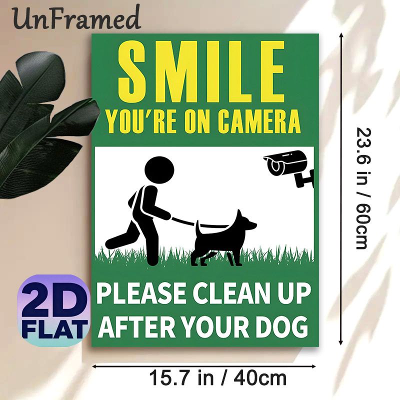 Dog Walking & Surveillance Reminder Painting Poster, Bold Minimalist Silhouette Poster, Reminds To Clean Up Dog Waste And Notes Camera Monitoring For_maomaolike.com