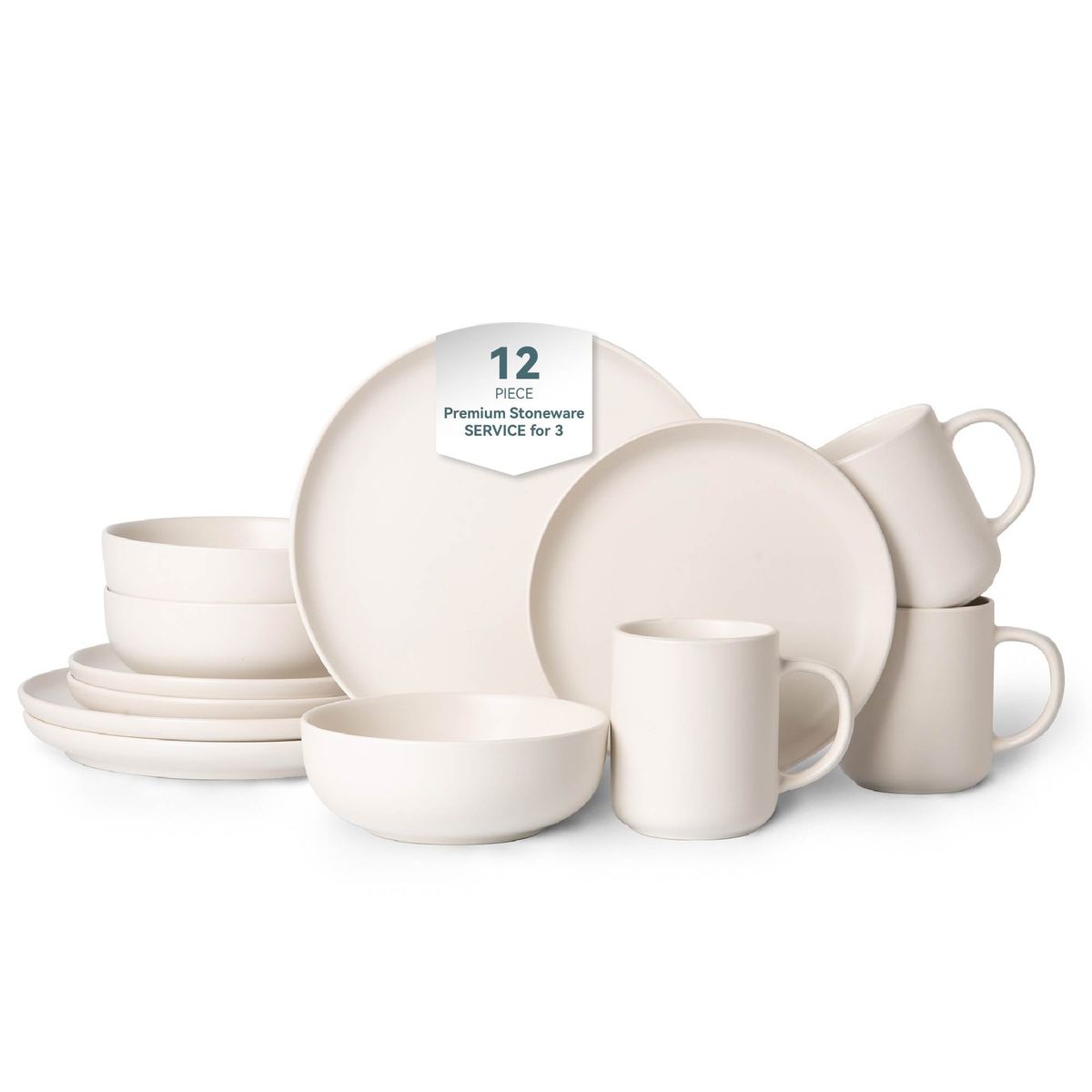 12-Piece Stoneware Dinnerware Sets With Mugs | Microwave & Dishwasher Safe | Non-Toxic Dinner Plates Bowls Set | Stackable Matte Glaze Kitchenware For 3_maomaolike.com