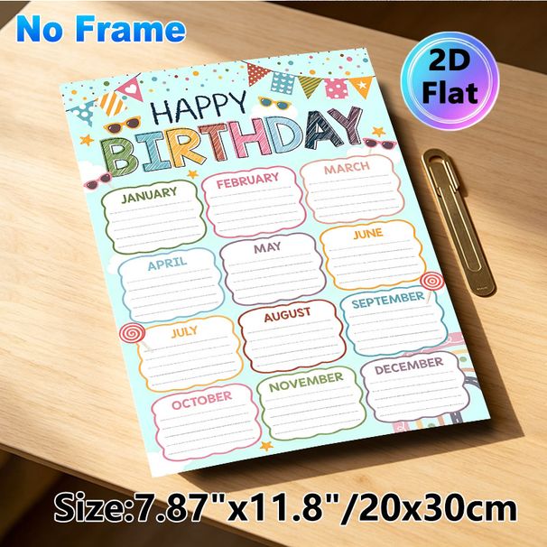 Birthday Tracker Painting Poster, Vibrant Cartoon-style Birthday Record Poster, Functional Design To Log Monthly Birthdays, Suitable For Office And_maomaolike.com