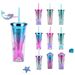 2024 new double layer plastic cup creative gradient mermaid tail straw cup value electroplating color sequin water cup_maomaolike.com