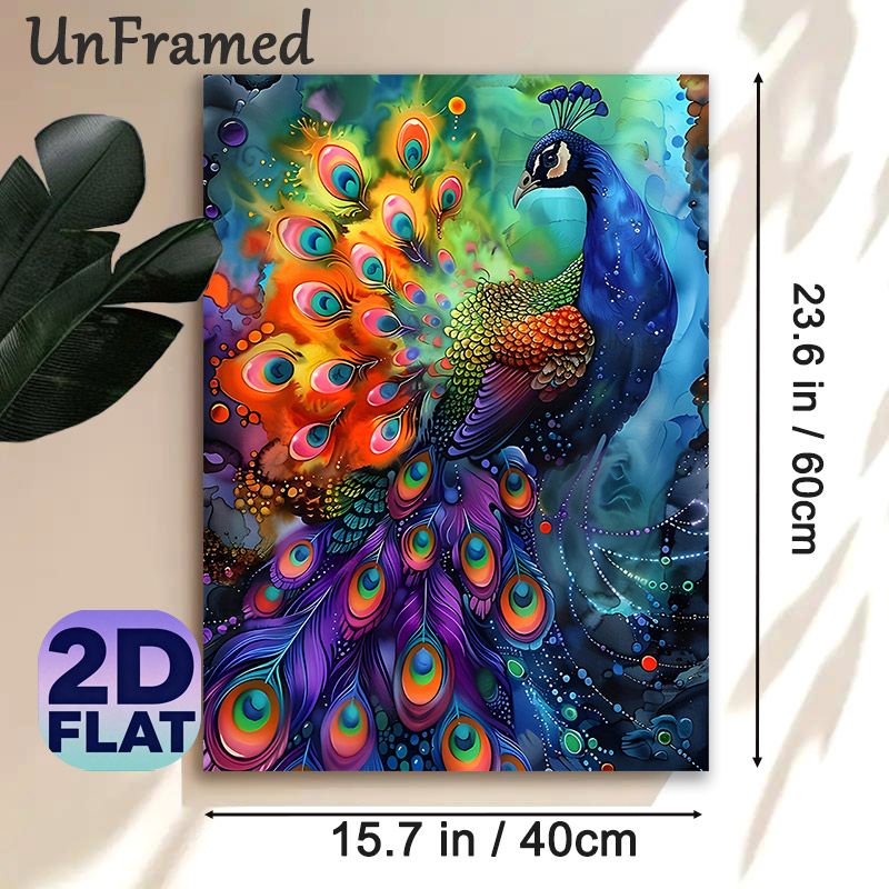 Peacock Themed Painting Poster, Vibrant Watercolor-Style Vivid Peacock With Colorful Feathers Poster, Eye-catching Artistic Decor Ideal For Living_maomaolike.com