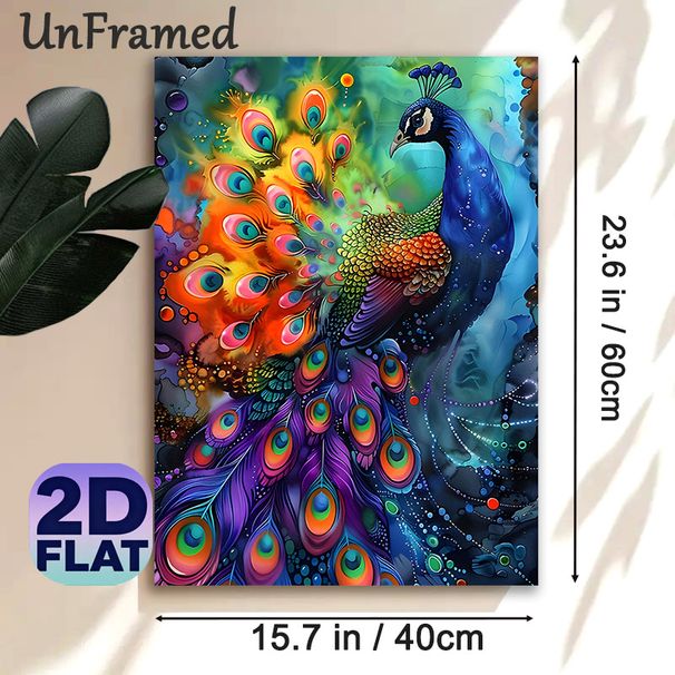 Peacock Themed Painting Poster, Vibrant Watercolor-Style Vivid Peacock With Colorful Feathers Poster, Eye-catching Artistic Decor Ideal For Living_maomaolike.com