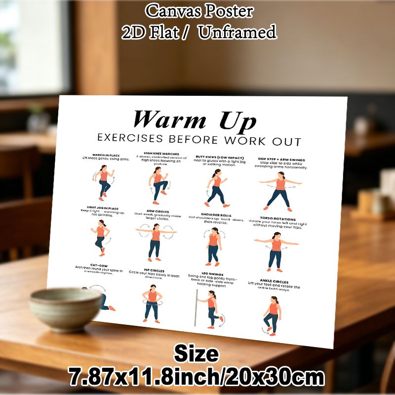 Warm-up Exercises Painting Poster, Clear Minimalist Illustrated Workout Guide Poster, Practical Warm-up Reference Ideal For Home Gym, Fitness Studio_maomaolike.com